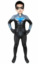 Nightwing Cosplay Costume Kid Child Batman Arkham City Jumpsuit Halloween